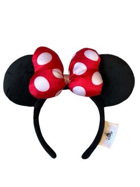 Disney Black Minnie Ears Headband with Red & White Polka Dot Bow